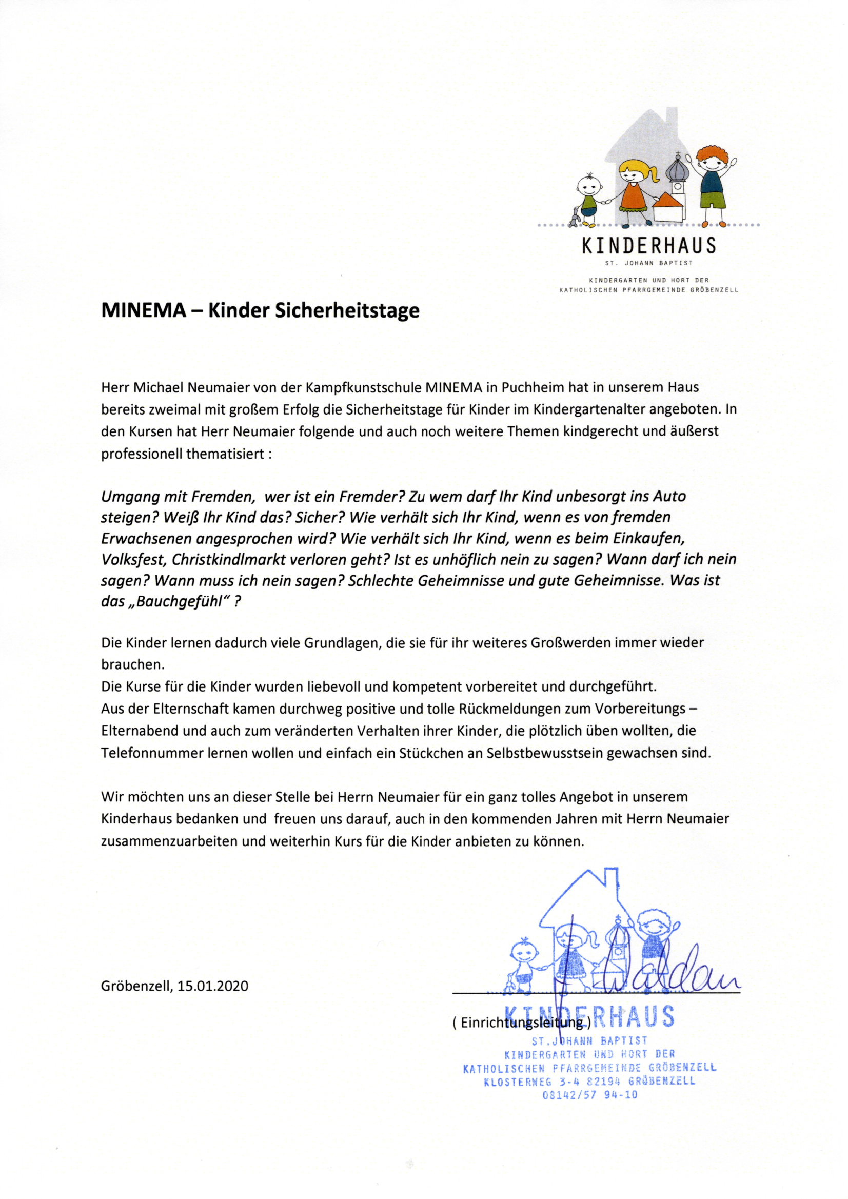 Referenzschreiben KiGa St Johann Baptist